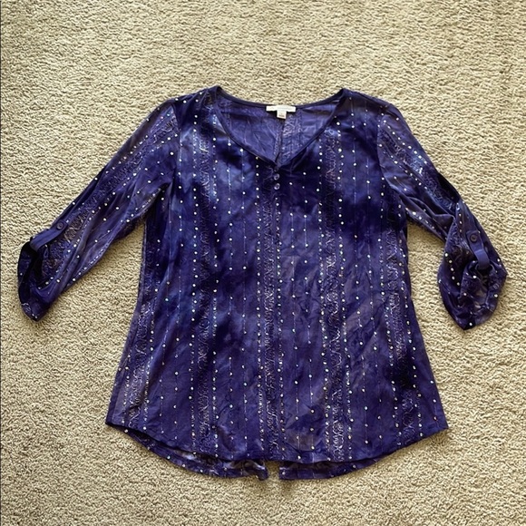 Vintage 90s Boho Sequined Blouse Top W’s L Lagenlook Textured Hippie Whimsigoth - Picture 1 of 12